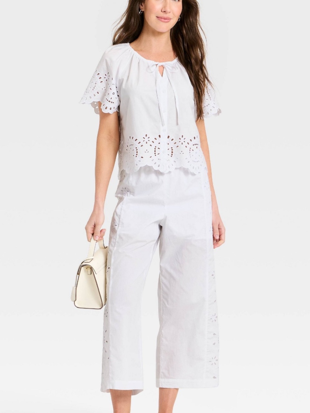 Target White Eyelet Tie-Neck Cropped Top